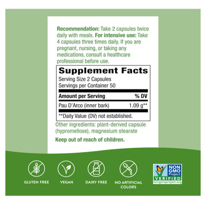 LOwCostPh | Nature's Way, Pau D'Arco Inner Bark, 545 mg, 100 Vegan Capsules