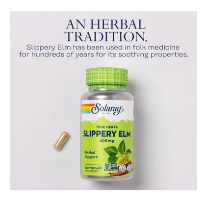 LowCostPh | SOLARAY Slippery Elm Bark Capsules (Ulmus Rubra) 400 mg - Soothing Herbal Support