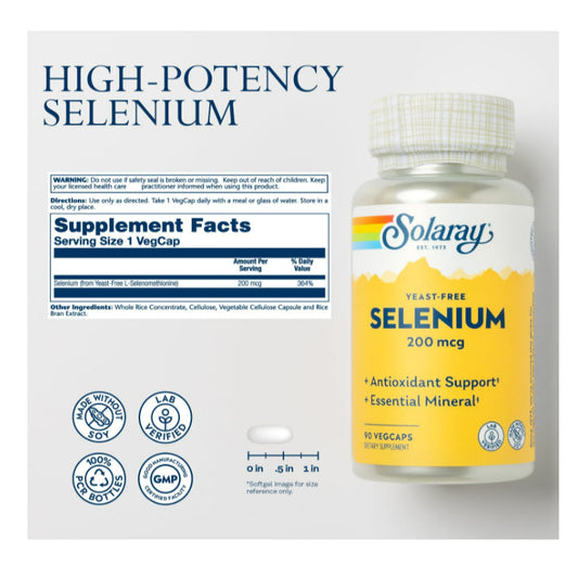 LowCostPH| Solaray, Selenium, 200 mcg, 90 VegCaps 2028 Expiry