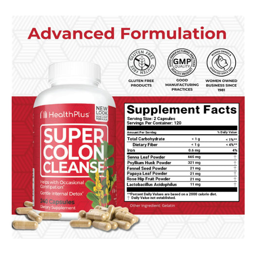 LowCostPH| Health Plus Super Colon Cleanse 10 Day Gentle Gut Cleanse Detox, Psyllium Husk, Probiotic