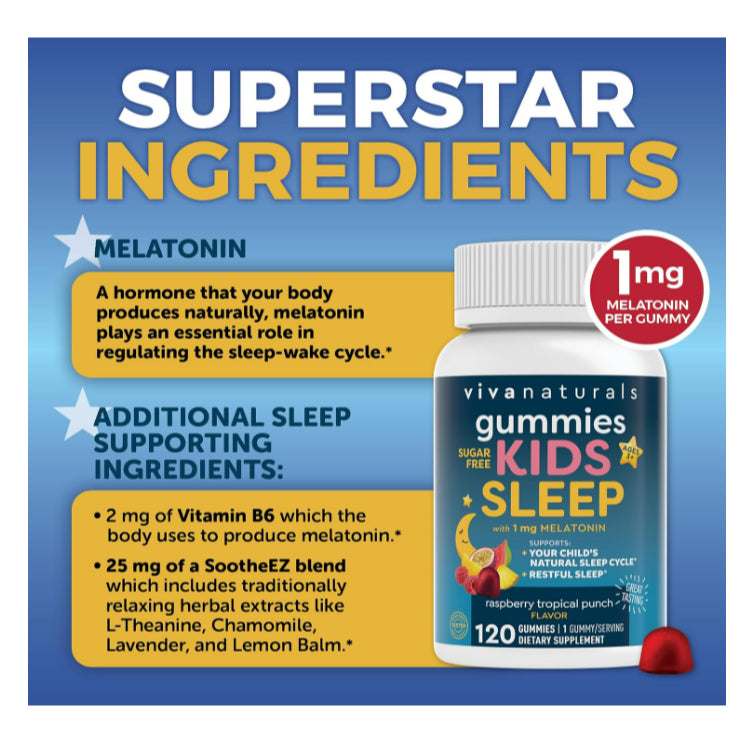 LowCostPH| Kids Sleep Gummies Melatonin 1mg - Vegan, Gluten  Sugar-Free & Soothing Night, Magnesium