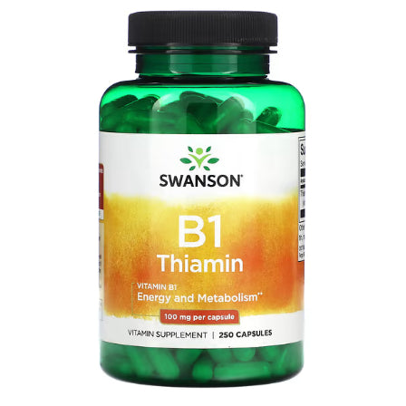 Swanson Ph | Swanson, B1, Thiamin, 100 mg, 250 Capsules. Vitamin B1 Energy and Metabolism