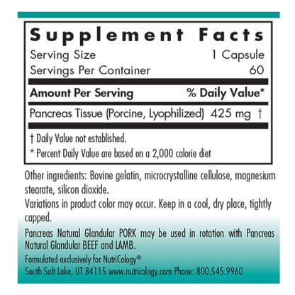 Lowcostph | Nutricology, Pancreas, Natural Glandular (Pork), 60 Capsule