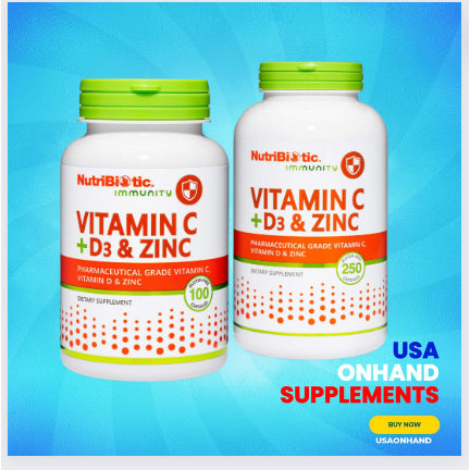 USAOnhand| NutriBiotic, Immunity, Vitamin C + D3 & Zinc, 100 & 250 capsules
