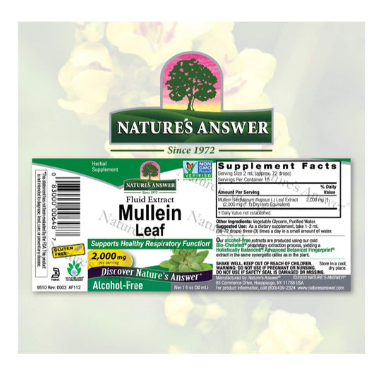 LowCostPH | Nature's Answer, Mullein Leaf, 500 mg, 90 Veg Cap | Fluid Extract, Alcohol-Free, 2,000mg