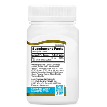 LowCostPh | 21st Century, Iron, 65 mg Tablets, High-Potency Iron, 27 mg, 110 Easy to Swallow,