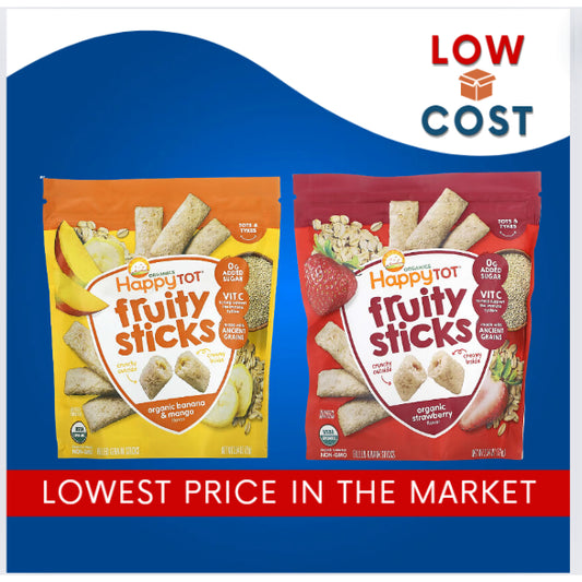 LowCostPH | Happy Tot, Fruity Sticks, Organic Banana & Mango, Organic Strawberry 2.54 oz