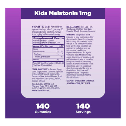 LowCostPH|  Kids Melatonin 1mg, Supplement for Restful Sleep, Sleep Gummies for Children, 140 Raspbe