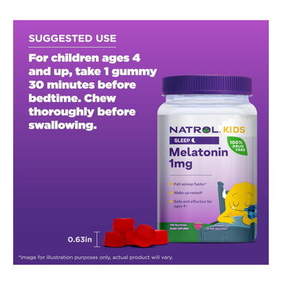 LowCostPH|  Kids Melatonin 1mg, Supplement for Restful Sleep, Sleep Gummies for Children, 140 Raspbe