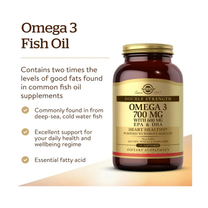 LowCostPh | Solgar, Omega 3 Fish Oil Concentrate, | Omega-3, EPA & DHA, Double Strength, 700 mg,