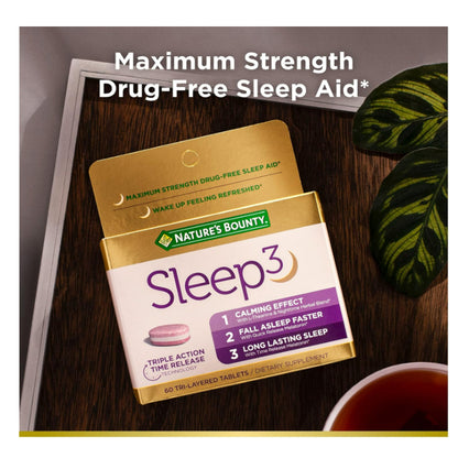 Lowcostph | Nature's Bounty, Sleep 3, Maximum Strength, Drug-Free Sleep Aid, 30 Tri-Layered Tablets