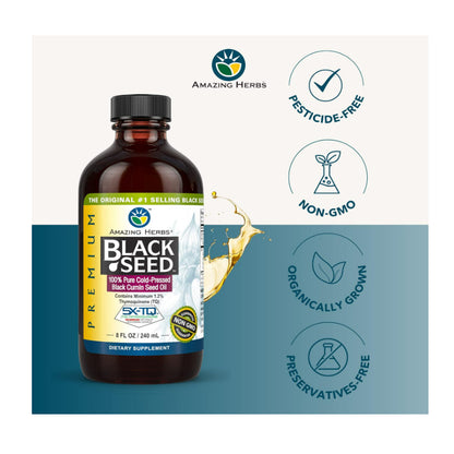 USAOnhand| Amazing Herbs, Black Seed, 100% Pure Cold-Pressed Black Cumin Seed Oil, 4 fl oz (120 ml)