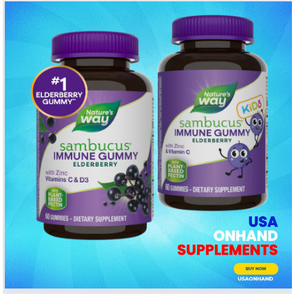 USA Onhand | Nature's Way Immune Support Sambucus Gummies for Kids and Adult Elderberry