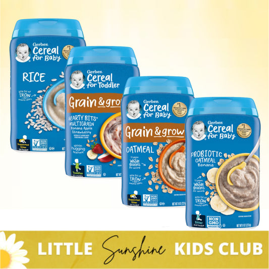 Little Sunshine | Gerbers, Oatmeal, Rice, Lil Bits, Hearty Bits, Probiotic Banana, Multigrain Cereal