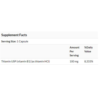 Swanson Ph | Swanson, B1, Thiamin, 100 mg, 250 Capsules. Vitamin B1 Energy and Metabolism