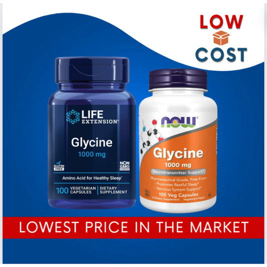 LowCostPh | NOW Foods, Life Extension Glycine, 1,000 mg, 100 Veg Caps, Amino Acid for Healthy Sleep
