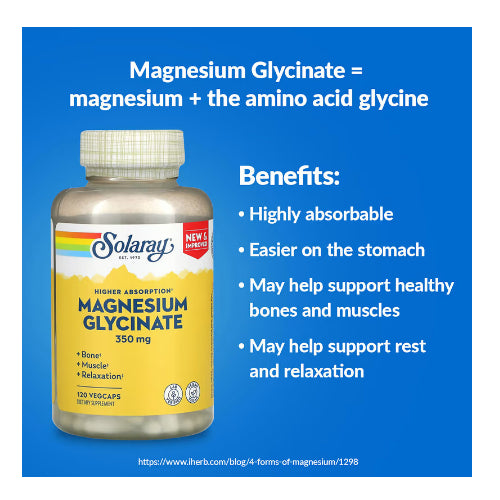 LowCostPh | Solaray, High Absorption Magnesium Glycinate, 350mg, 120VegCap, Bone, Muscle, Relaxation