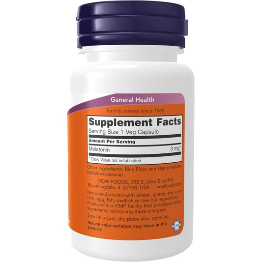 USA Onhand | NOW Foods, Melatonin, 3 mg, 60 Caps ( Healthy Sleep Cycle & Gastrointestinal Support )
