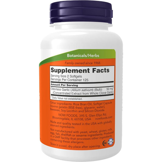 USA Onhand | NOW Foods, Odorless Garlic, 250 Softgels ( Cardiovascular Support & Digestive Comfort )