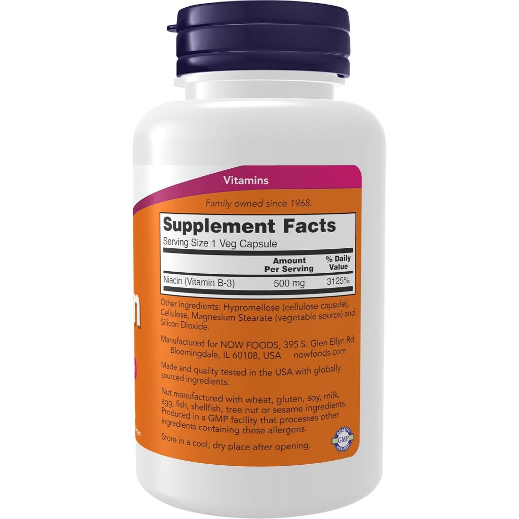 USA Onhand | NOW Foods, Niacin, 500 mg, 100 Veg Capsules ( Supports Cardiovascular Health )