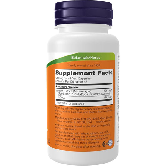 USA Onhand | NOW Foods, Dopa Mucuna 90 Veg Capsules ( Brain Support & Supports Dopamine Production )