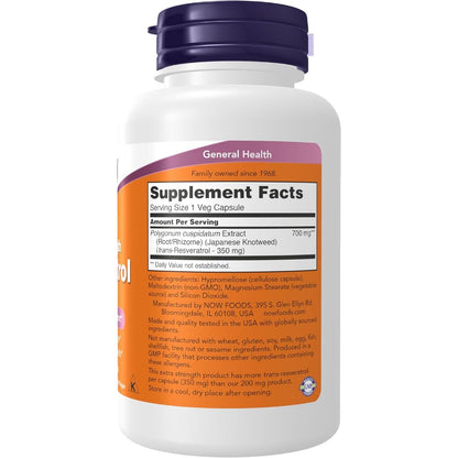 USA Onhand | NOW Foods, Extra Strength Resveratrol, 350 mg, 60 Veg Caps ( Cardiovascular Support )