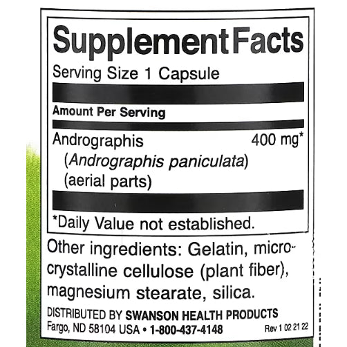 USAOnhand| Swanson, Full Spectrum Andrographis Paniculata, 400 mg, 60 Capsules