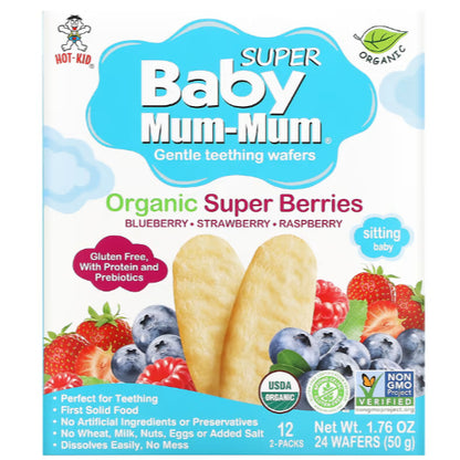 NaturalSolutions | Hot Kid, Baby Mum-Mum, Gentle Teething Wafers Organic Super Teethers, Berry,Apple