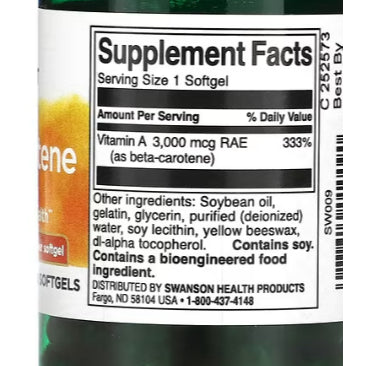 USAOnhand| Swanson, Beta Carotene, 10,000 IU (3,000 mcg RAE), 100 Softgels
