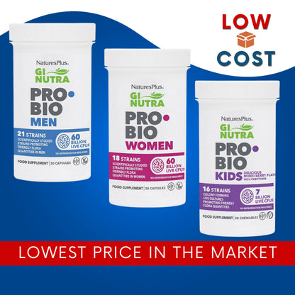 LowCostPh | NaturesPlus, GI Natural Probiotic Mega, 120 Billion CFU, Men, Women,60 Billion, Kids,