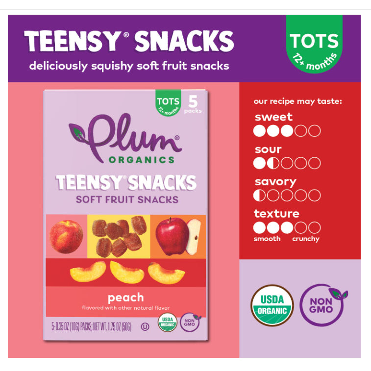LittleSunshine | Plum Organics, Teensy Soft Fruits Snacks, Tots, Peach/Mixed Berry 5 Packs, 0.35 oz