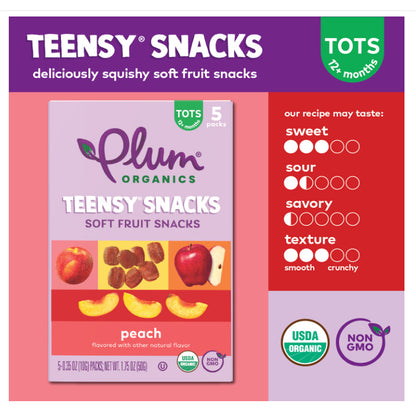 LittleSunshine | Plum Organics, Teensy Soft Fruits Snacks, Tots, Peach/Mixed Berry 5 Packs, 0.35 oz