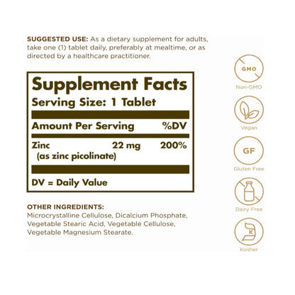 USAOnhand| Solgar, Zinc Picolinate, 22 mg, 100 Tablets