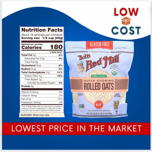 LowCostPh | Bob's Red Mill Organic Gluten-Free Quick Cooking Rolled Oats 794g, Good Source of Fiber