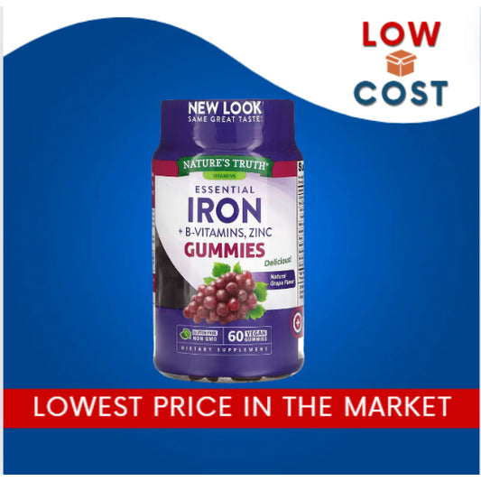 LowCost PH| Nature's Truth, Essential Iron + B-Vitamins, Zinc, Natural Grape, 60 Vegan Gummies