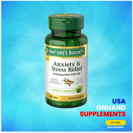 USA Onhand| Nature's Bounty, Anxiety & Stress Relief, Ashwagandha KSM-66, 50 Tablets