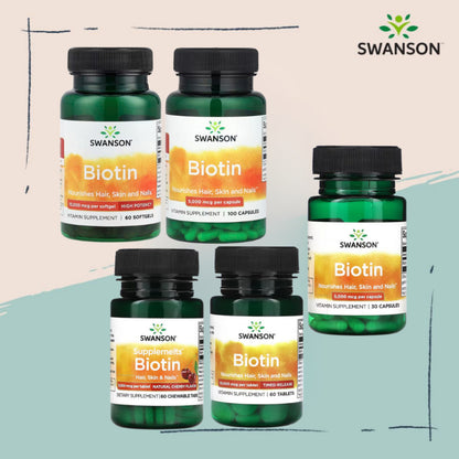 Swanson Ph | Swanson, Biotin, 5000mcg, 10,000mcg, Time-Release, Natural Cherry, Hair, Skin & Nails