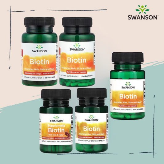 Swanson Ph | Swanson, Biotin, 5000mcg, 10,000mcg, Time-Release, Natural Cherry, Hair, Skin & Nails