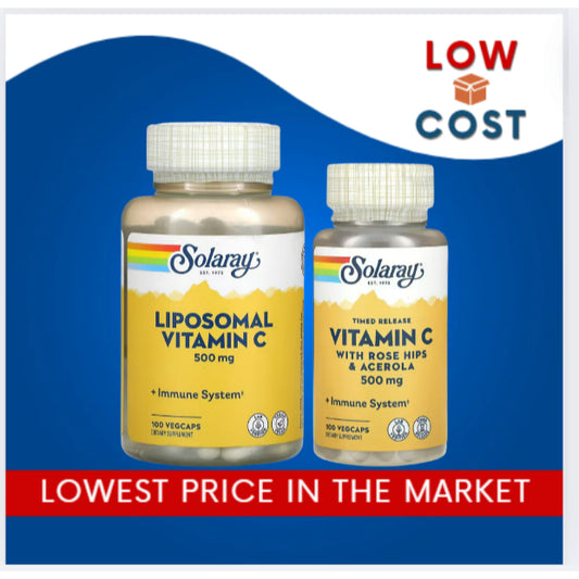 LowCostPh | Solaray, Liposomal Vitamin C, 500 mg, 100 VegCaps,  Buffered Super Bio Vitamin C,1,000mg