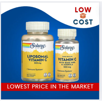 LowCostPh | Solaray, Liposomal Vitamin C, 500 mg, 100 VegCaps,  Buffered Super Bio Vitamin C,1,000mg