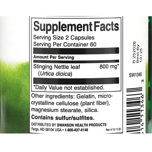 USAOnhand| Swanson, Stinging Nettle Leaf, 400 mg , 120 Capsules