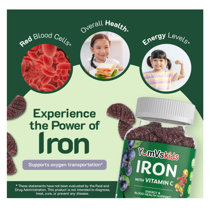 Lowcostph | YumV's, Pure, Iron with Vitamin C, Grape, 60 Jellies for kids