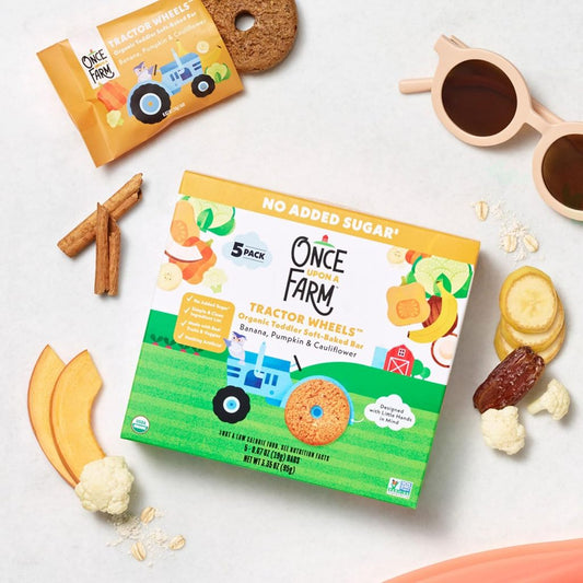LittleSunshine | Once Upon A Farm, Organic Toddler Soft-Baked Bar, Tractor Wheels, Strawberry, Apple