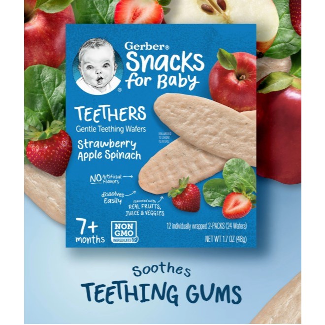 Low Cost PH | Gerbers Teethers Snacks for Baby, Gentle Teething Wafers, 7+ months, 12 Packs