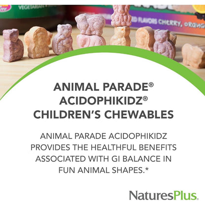 LowCostPh | NaturesPlus, Source of Life, Animal Parade, AcidophiKidz, Children's Chewable, Berry,