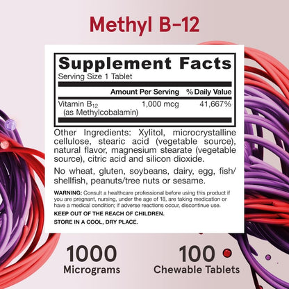 LowCostPh | Methyl B-12, Extra Strength, Lemon, 1,000 mcg, 100 Chewable Cellular Energy Production