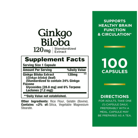 USAOnhand| Nature's Bounty, Ginkgo Biloba, 120 mg, 100 Caps Supports Brain Funct & Mental Alertness