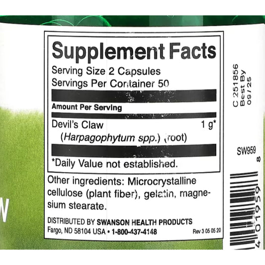 LowCost PH| Swanson, Full Spectrum Devil's Claw, 500 mg, 100 Capsules Muscle Pain & Uric Acid Relief