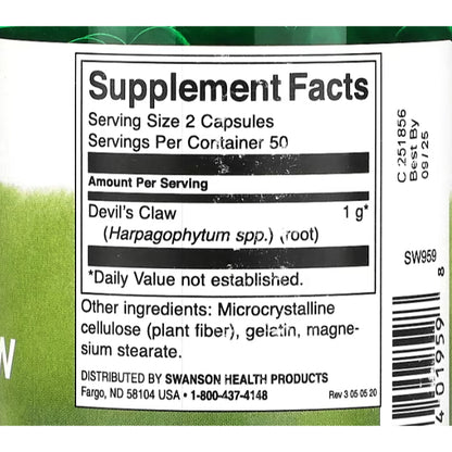 LowCost PH| Swanson, Full Spectrum Devil's Claw, 500 mg, 100 Capsules Muscle Pain & Uric Acid Relief
