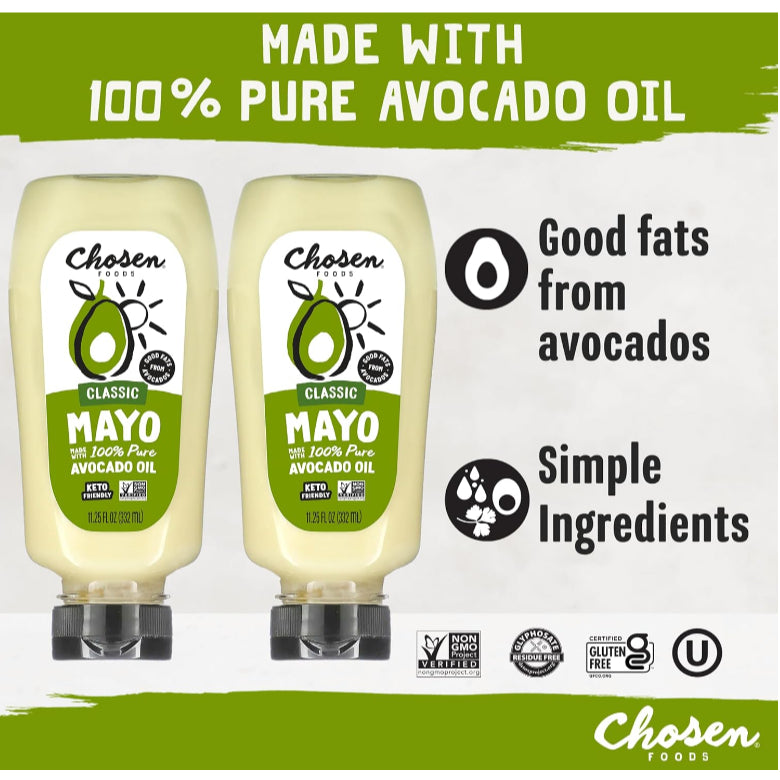 Grocer Farmer | Chosen Foods, 100% Avocado Oil Based, Classic Mayo, Vegan, Garlic, Chipotle, Apple